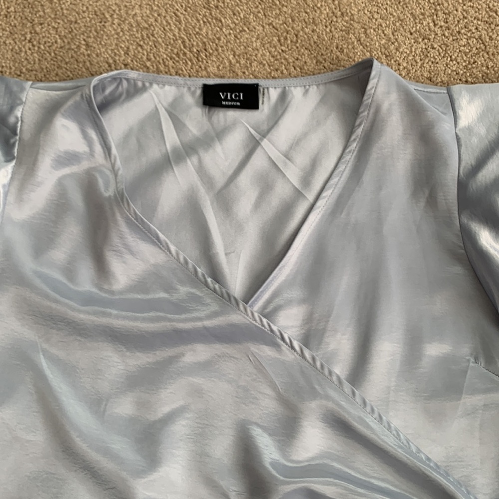 Vici Light Blue Wrap Tie Dress - Picture 11 of 12